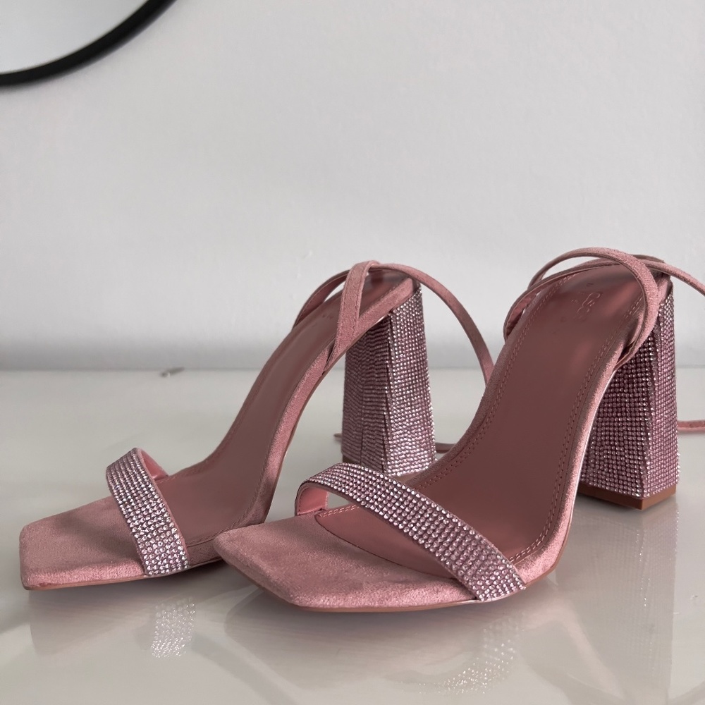 Asos Design Pink Rhinestone Block Heeled sandals
